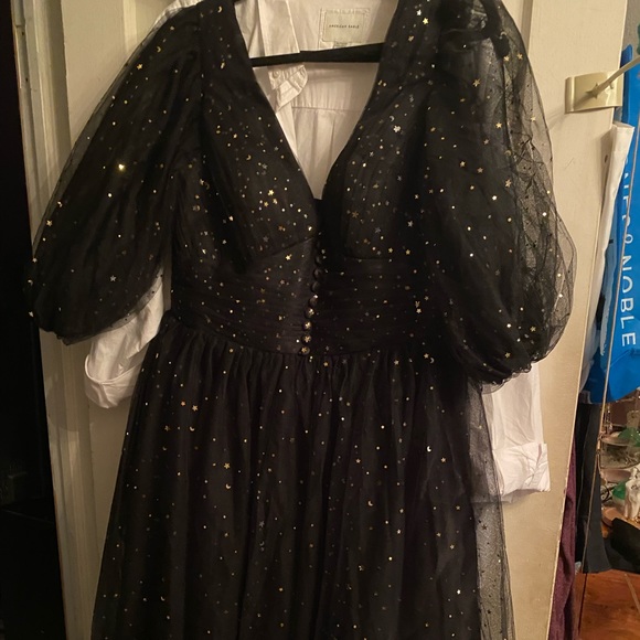 Star and Moon Black Tulle MIDI Dress with Pockets - Picture 3 of 3